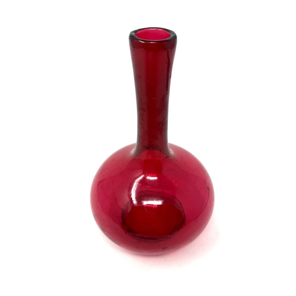 Vintage Cranberry Red Hand Blown Glass Bud Vase Onion Shape 7.5